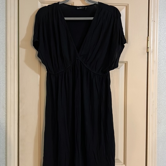 Nicole Miller Navy Knit Dress Low V Neck Elastic Waistline T shirt Dress Size M - Picture 4 of 7